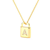 Gold Lock Necklace With Initial Letter Zircon, A - OurCoordinates