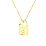 Gold Lock Necklace With Initial Letter Zircon, G - OurCoordinates