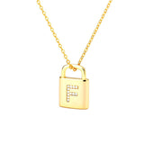 Gold Lock Necklace With Initial Letter Zircon, F - OurCoordinates