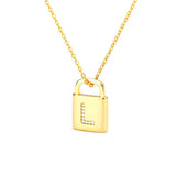 Gold Lock Necklace With Initial Letter Zircon, L - OurCoordinates