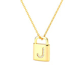 Gold Lock Necklace With Initial Letter Zircon, J - OurCoordinates