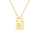 Gold Lock Necklace With Initial Letter Zircon, B - OurCoordinates