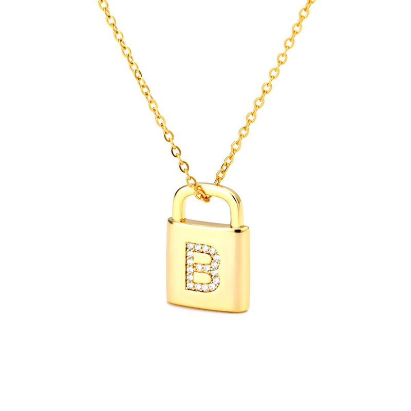 18K Initial Padlock Necklace Custom Initial Personalized Lock Necklace