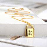 Gold Lock Necklace With Initial Letter Zircon, A - OurCoordinates