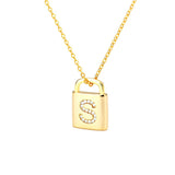 Gold Lock Necklace With Initial Letter Zircon, S - OurCoordinates