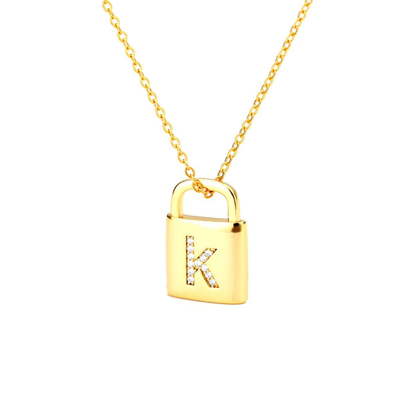 Gold Lock Necklace With Initial Letter Zircon, K - OurCoordinates