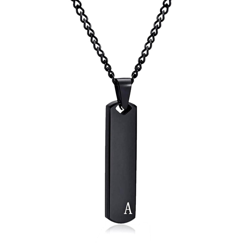 Initial Necklace for Men - Thick Vertical Bar Pendant with A-Z Letter, Onyx - OurCoordinates