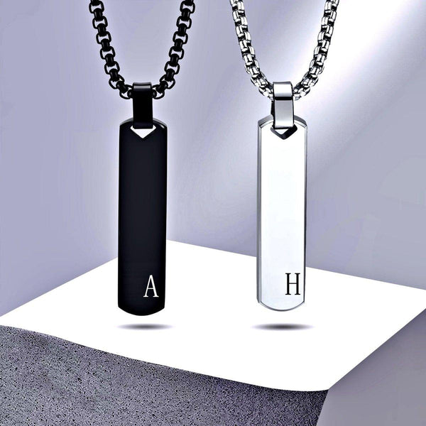 Initial Necklace for Men - Thick Vertical Bar Pendant with A-Z Letter, Platinum - OurCoordinates