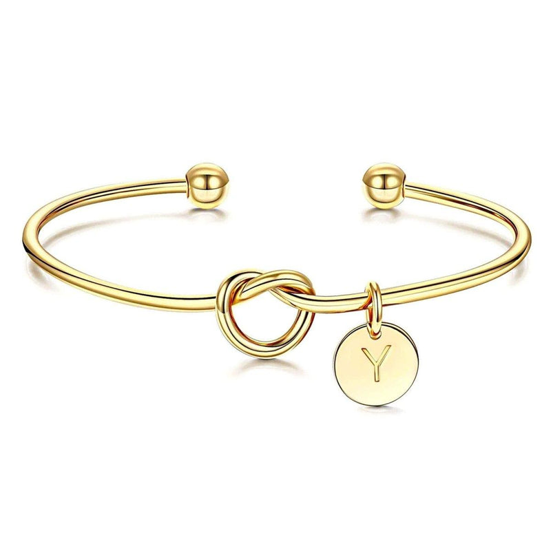 Knot Cuff Bracelet With Letter Charm, Gold - OurCoordinates