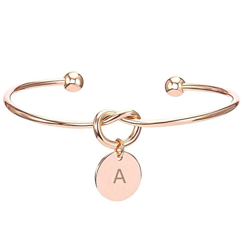Knot Cuff Bracelet With Letter Charm, Rose gold - OurCoordinates