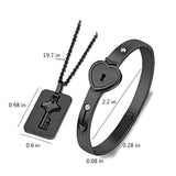 Lock Bracelet With Matching Key Necklace Jewelry Set, Black - OurCoordinates