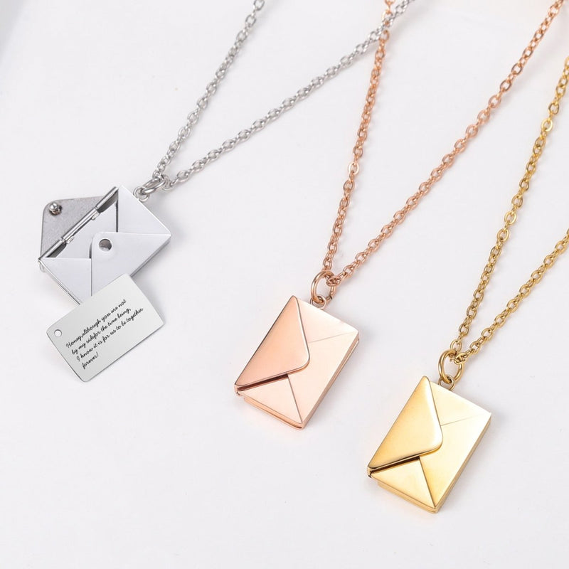 Love Letter Envelope Pendant Necklace With Rose Gift Box, Rose Gold - OurCoordinates