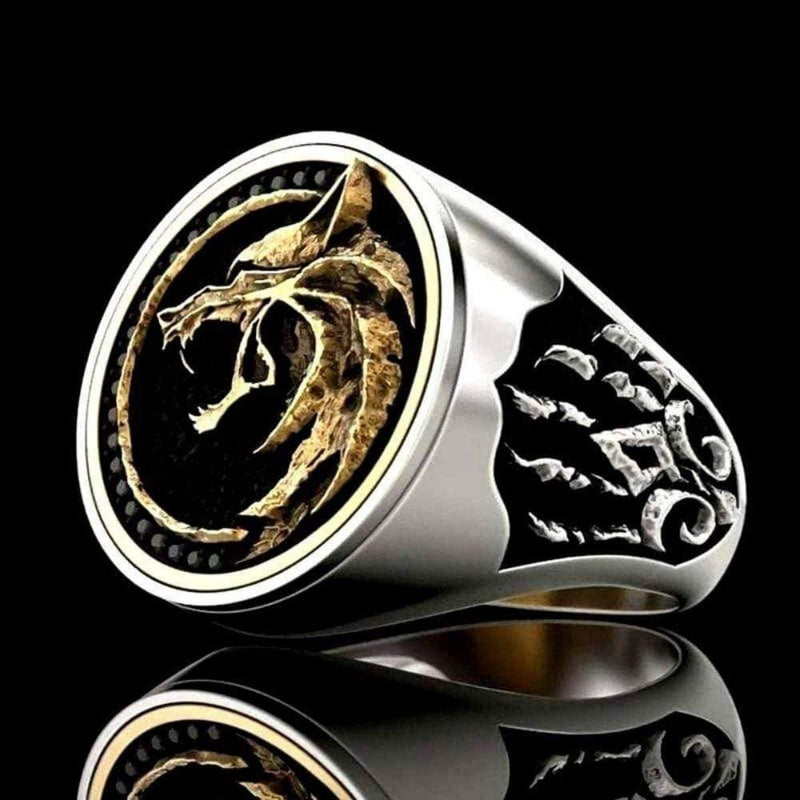 Luxury Copper Two-Color Howling Wolf Men's Ring, 7 - OurCoordinates