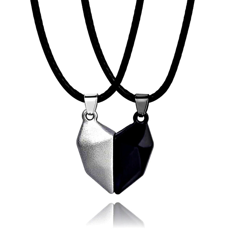 Magnetic Heart Necklace - Set Of 2, Black / Silver - OurCoordinates
