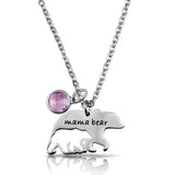 Mama Bear Necklace With Birthstone Mothers' Day Gift, Silver - OurCoordinates