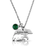 Mama Bear Necklace With Birthstone Mothers' Day Gift, Silver - OurCoordinates
