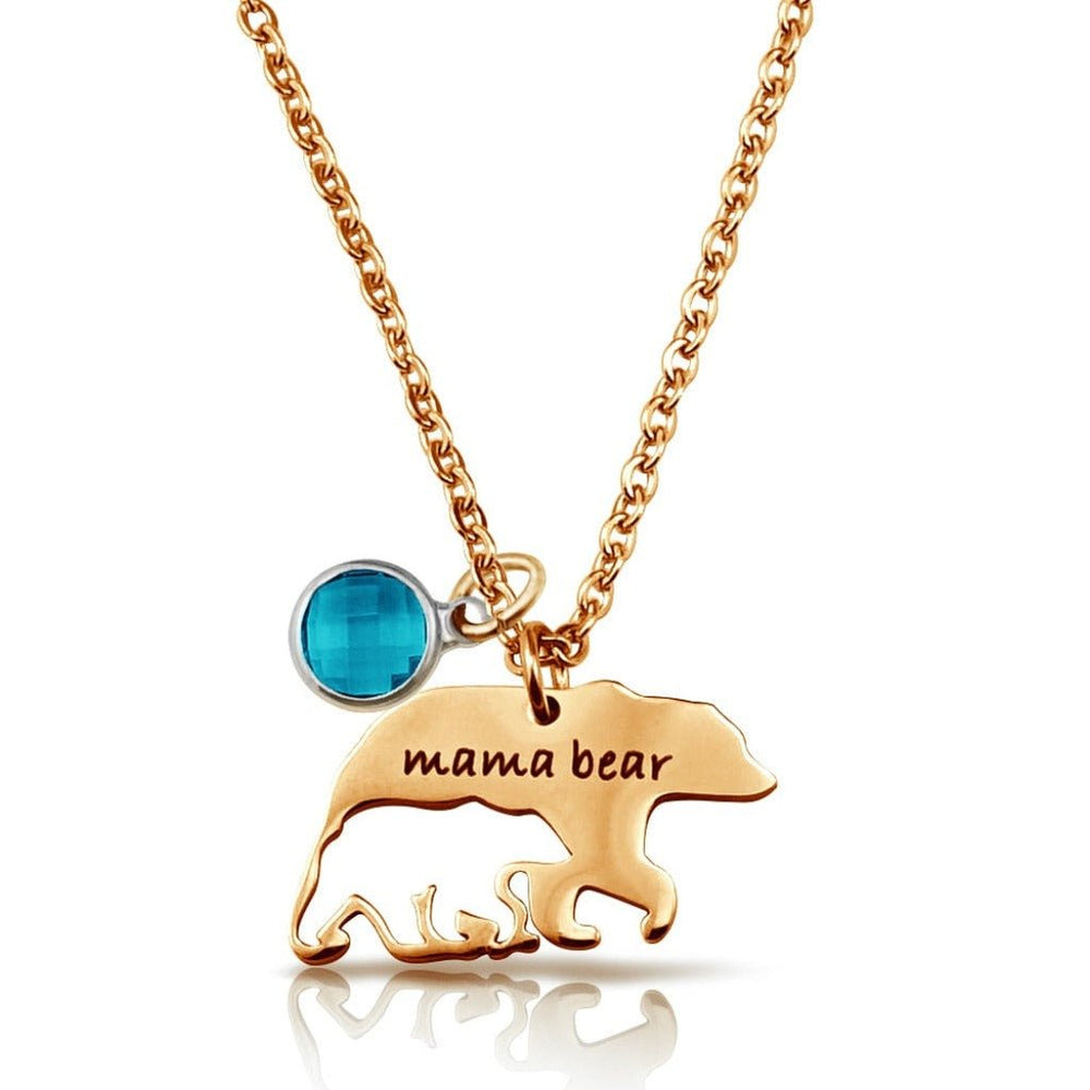 YOUFENG Mama Bear Necklace For Mom | 12 Months Birthstone Pendant, Stainless Steel, 24"+2" Chain
