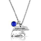 Mama Bear Necklace With Birthstone Mothers' Day Gift, Silver - OurCoordinates