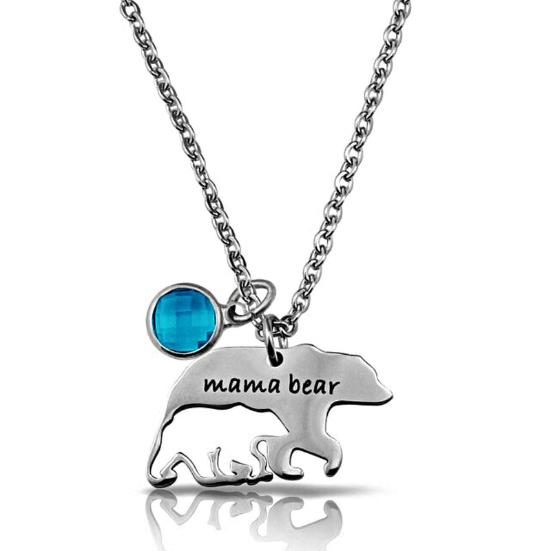 Mama Bear Necklace With Birthstone Mothers' Day Gift, Silver - OurCoordinates