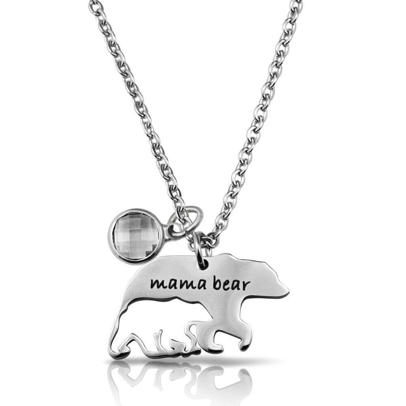Mama Bear Necklace With Birthstone Mothers' Day Gift, Silver - OurCoordinates