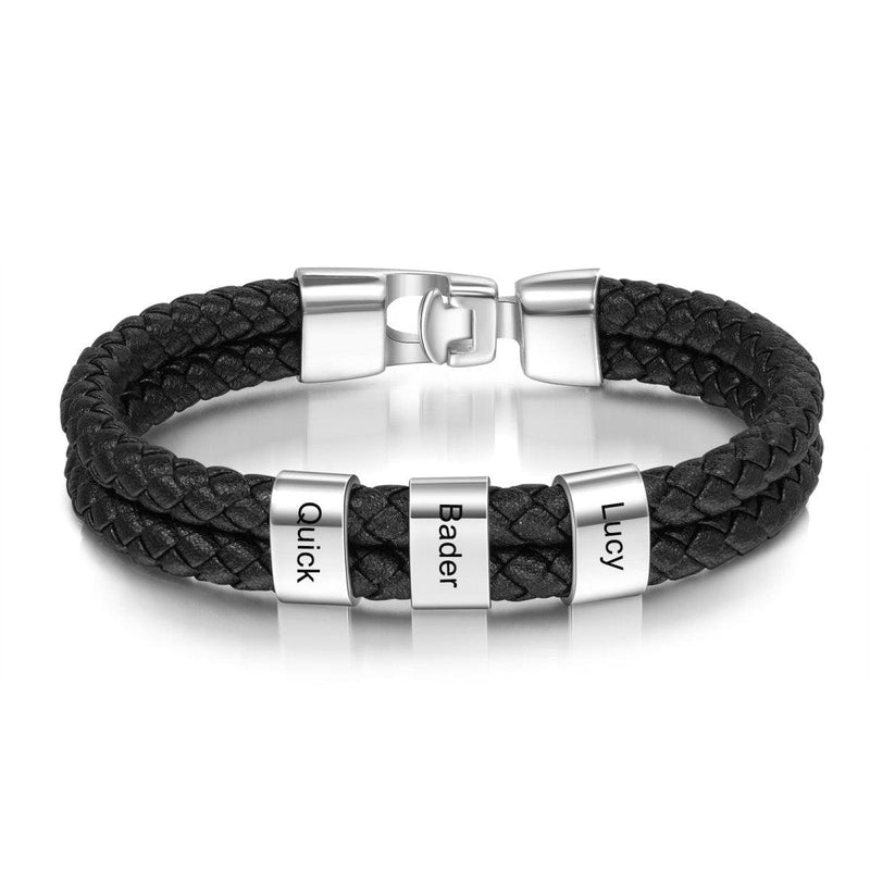 Men's Braided Leather Bracelet With Custom Beads, 3 beads - OurCoordinates