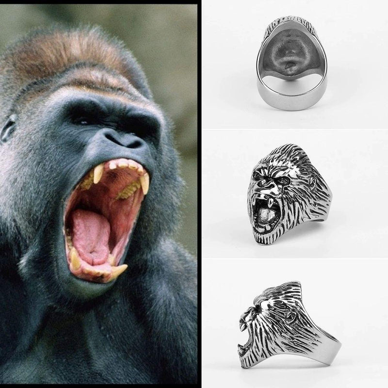 Men's Classic Titanium Angry Gorilla Ring, 8 - OurCoordinates