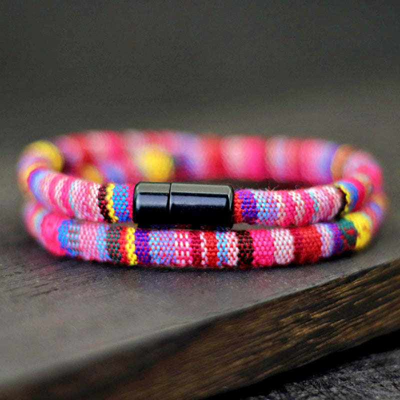 Men's Hand Woven Bohemian Rope Bracelet, Rose Red - OurCoordinates