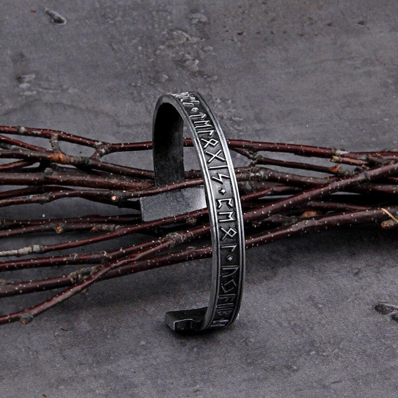 Men's Handmade Nordic Viking Rune Bangle, Gray - OurCoordinates