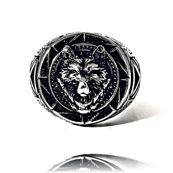 Mens Wolf Ring - Stainless Steel, 7 - OurCoordinates