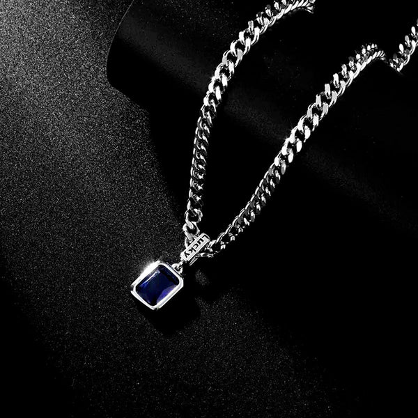 New 925 Sterling Silver Exquisite Blue Square Zirconia Necklace, Platinum - OurCoordinates