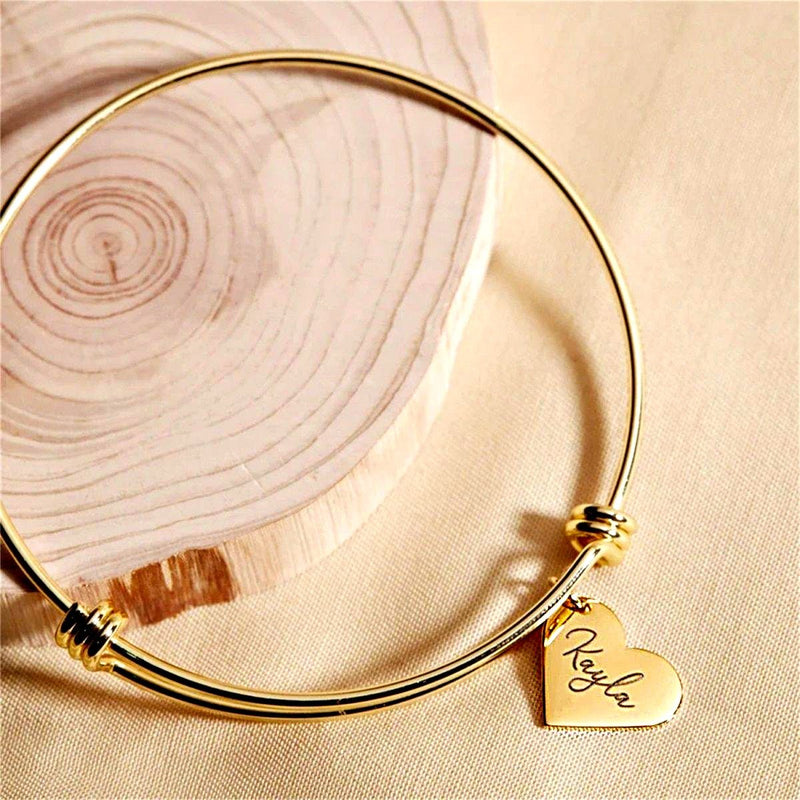 Personalized Heart Charm Bracelet, Gold - OurCoordinates