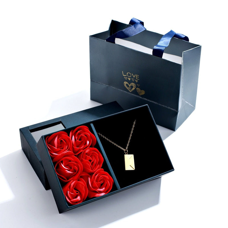 Personalized Love Letter Necklace w/ Rose Gift Box, Gold - OurCoordinates