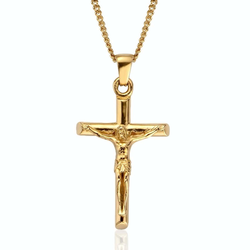Solid Gold Crucifix Necklace, Gold - OurCoordinates