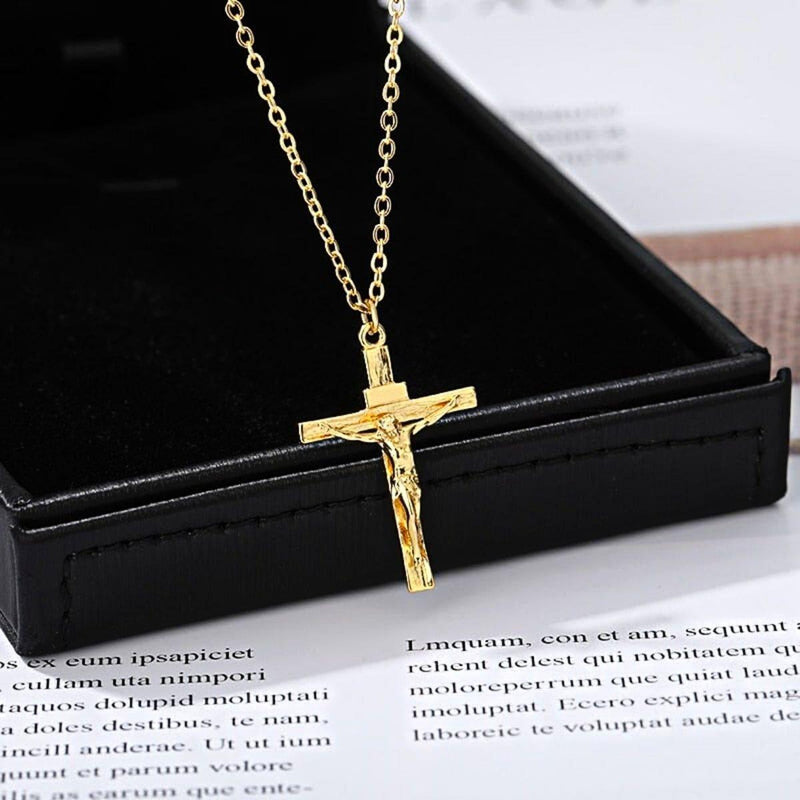 Solid Gold Jesus Cross Necklace, Gold - OurCoordinates