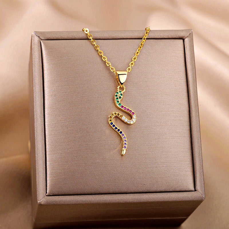 Stainless Steel Chain Snake Pendant Necklace, N03831G-3 - OurCoordinates