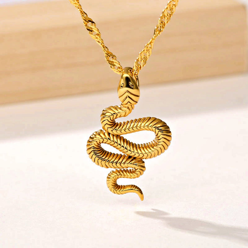 3 Dimensional Stainless Steel Snake Pendant Necklace 