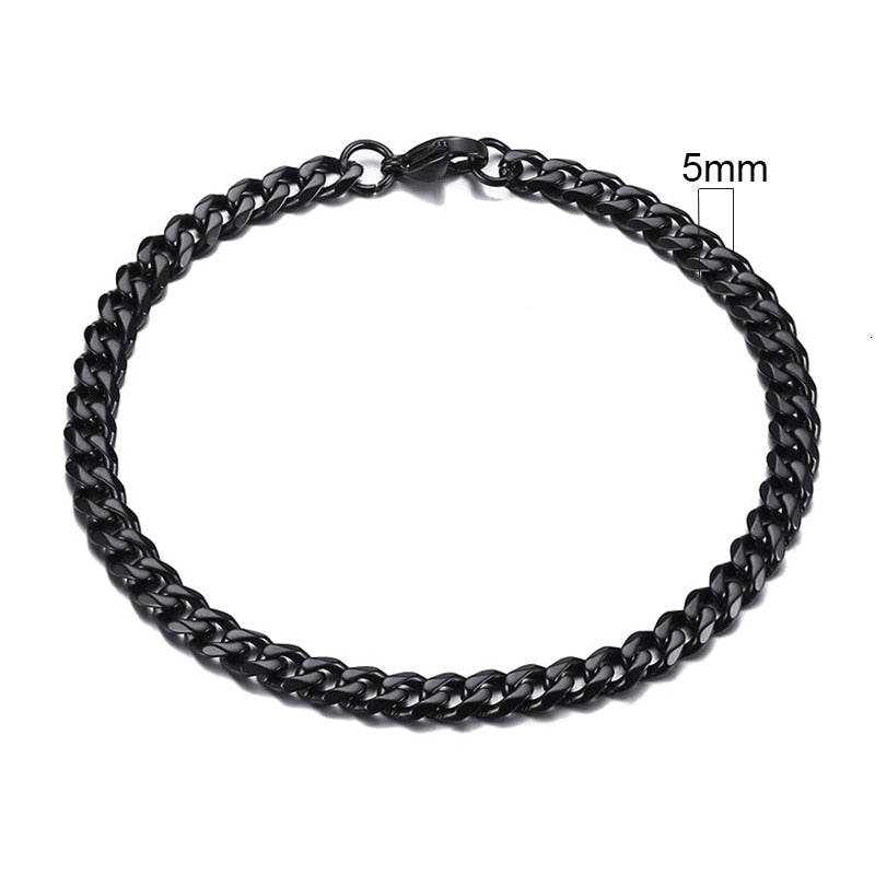 Stainless Steel Cuban Link Chain Bracelet For Men, 5mm Black - OurCoordinates