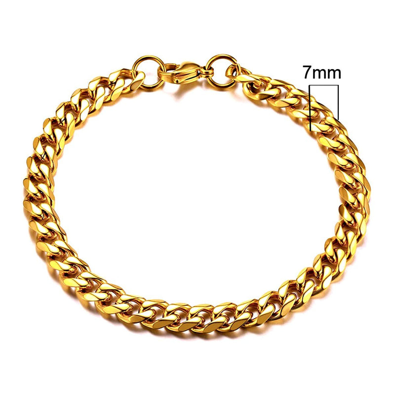 Stainless Steel Cuban Link Chain Bracelet For Men, 7mm Gold - OurCoordinates