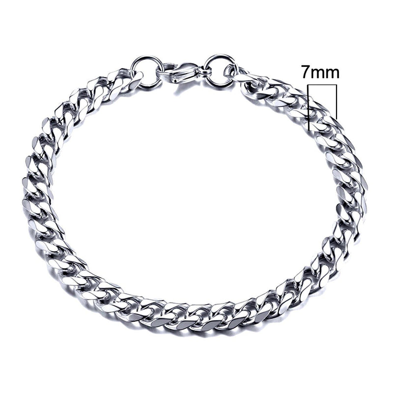 Stainless Steel Cuban Link Chain Bracelet For Men, 7mmSilver - OurCoordinates