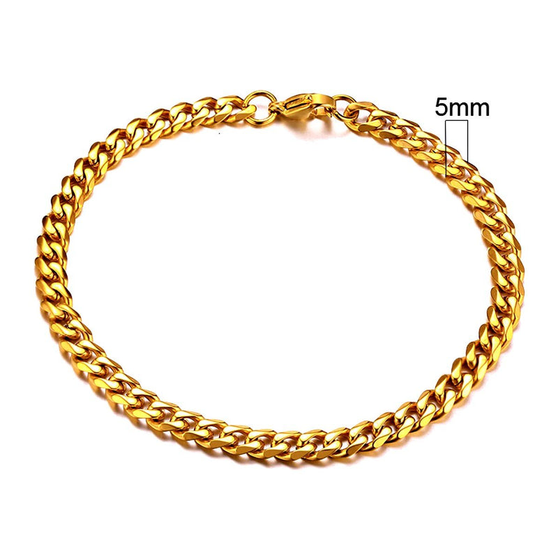 Stainless Steel Cuban Link Chain Bracelet For Men, 5mm Gold - OurCoordinates