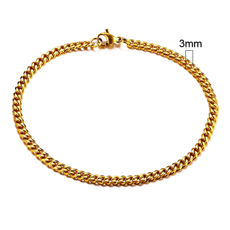 Stainless Steel Cuban Link Chain Bracelet For Men, 3mm Gold - OurCoordinates