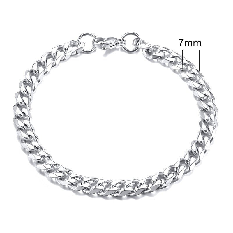 Stainless Steel Cuban Link Chain Bracelet For Men, 7mmSilver - OurCoordinates