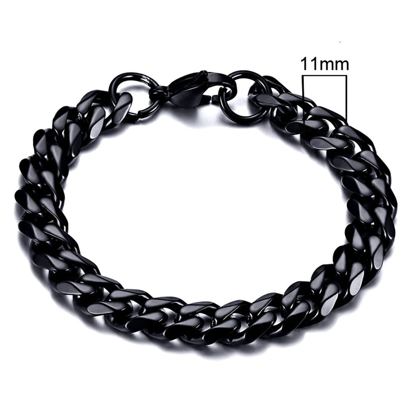 Stainless Steel Cuban Link Chain Bracelet For Men, 11mm Black - OurCoordinates