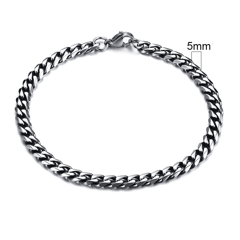 Stainless Steel Cuban Link Chain Bracelet For Men, 5mm Black - OurCoordinates