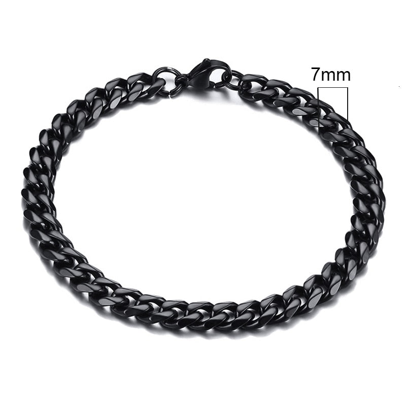 Stainless Steel Cuban Link Chain Bracelet For Men, 7mm Black - OurCoordinates
