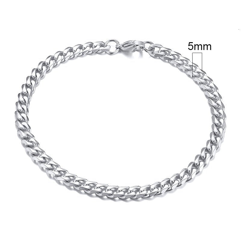 Stainless Steel Cuban Link Chain Bracelet For Men, 5mmSilver - OurCoordinates