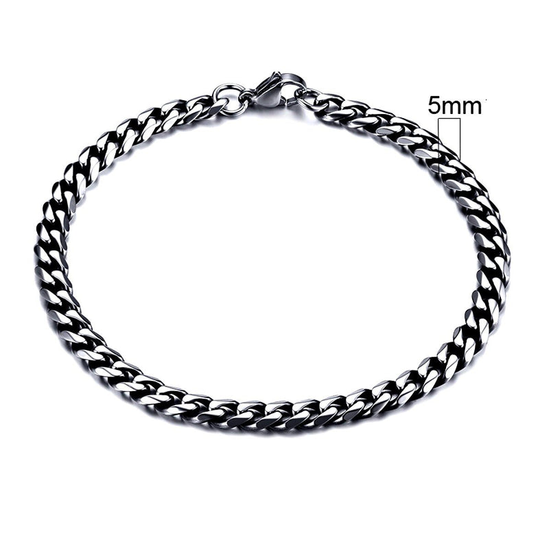 Stainless Steel Cuban Link Chain Bracelet For Men, 5mm Vintage Silver - OurCoordinates