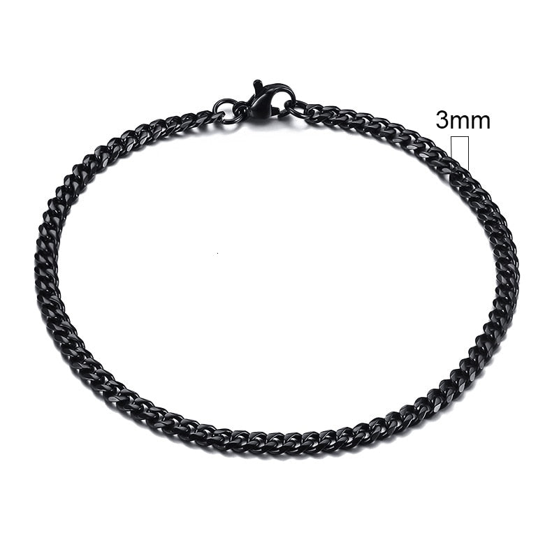 Stainless Steel Cuban Link Chain Bracelet For Men, 3mm Black - OurCoordinates