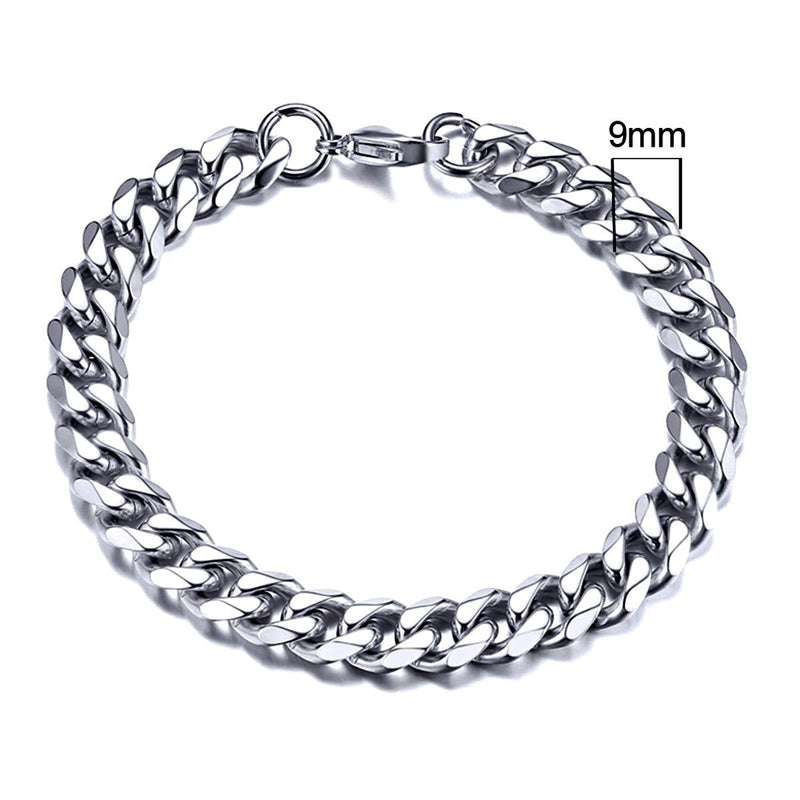 Stainless Steel Cuban Link Chain Bracelet For Men, 9mmSilver - OurCoordinates