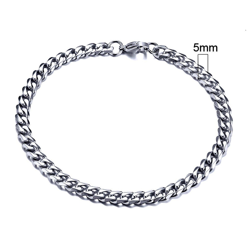 Stainless Steel Cuban Link Chain Bracelet For Men, 5mmSilver - OurCoordinates